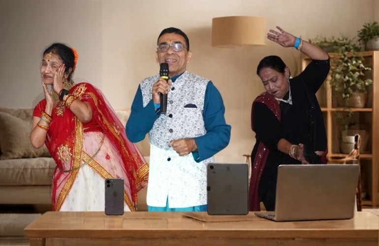 A member singing with a microphone