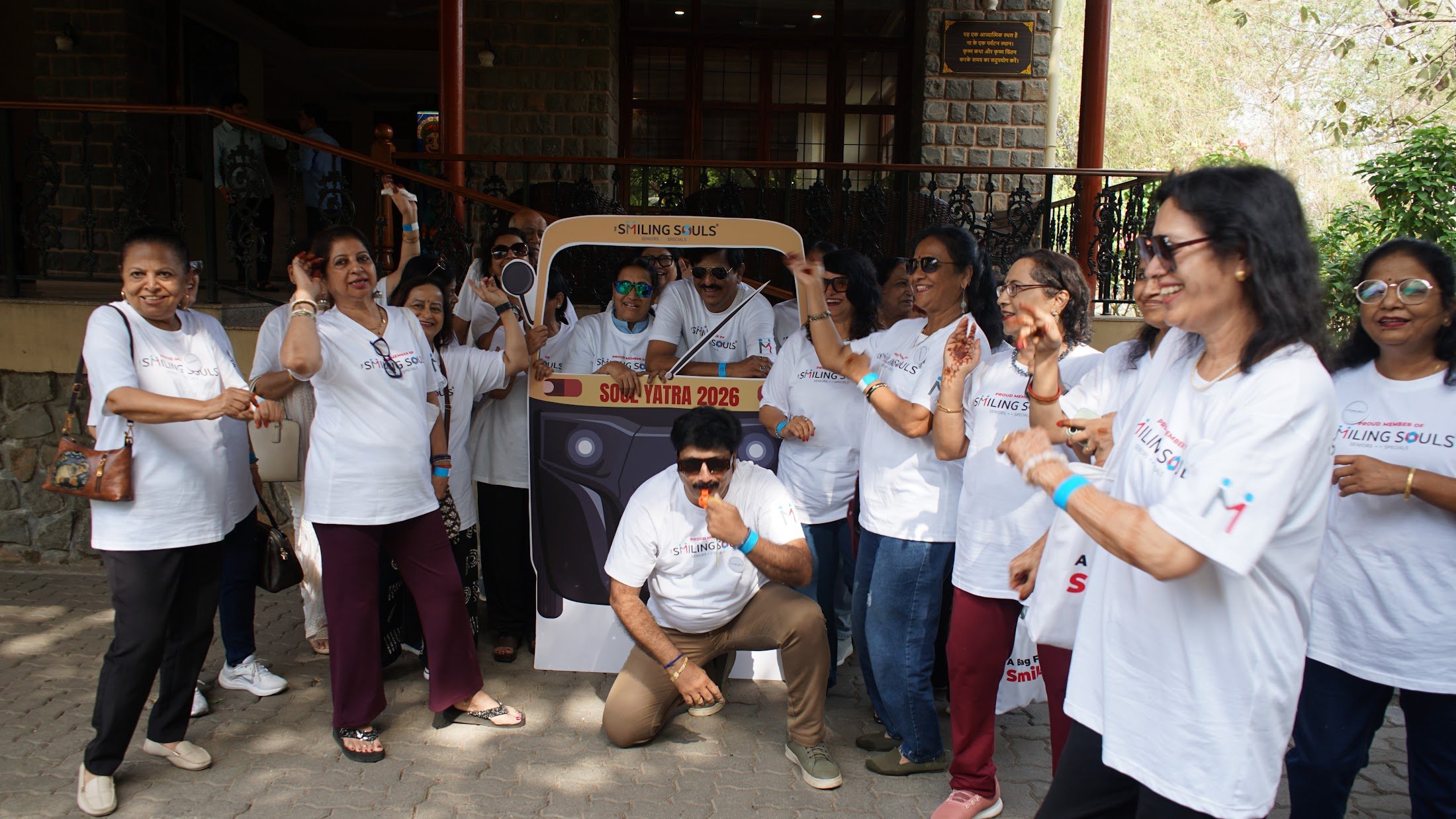 Members posing together on a trip